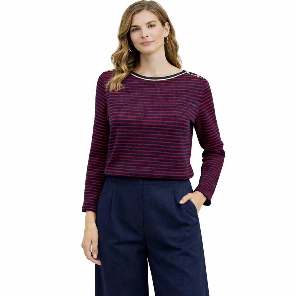 Lauren Ralph Lauren Y2K Nautical Stripe Gold‎ Button Shoulder Cotton Knit Top XL